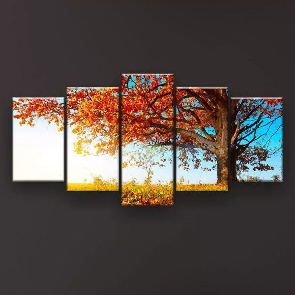 Quadro Decorativo Outono Árvore Céu Azul 129x61 Sala Quarto - 1