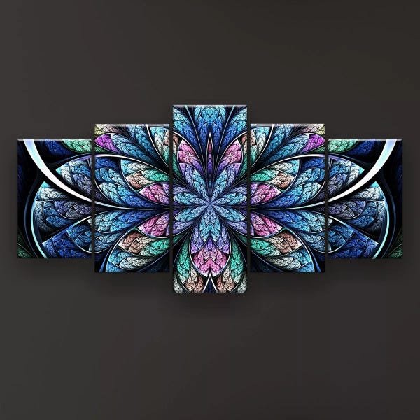 Quadro Decorativo Flor Simétrica Azul 129x61 Sala Quarto - 2