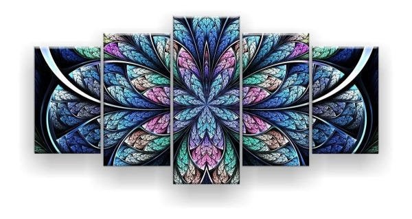 Quadro Decorativo Flor Simétrica Azul 129x61 Sala Quarto - 1