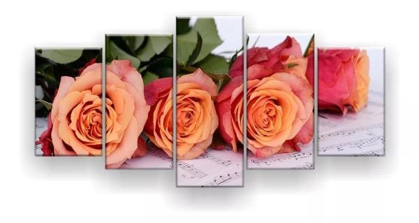 Quadro Decorativo Rosas Laranja Música 129x61 Sala Quarto - 2