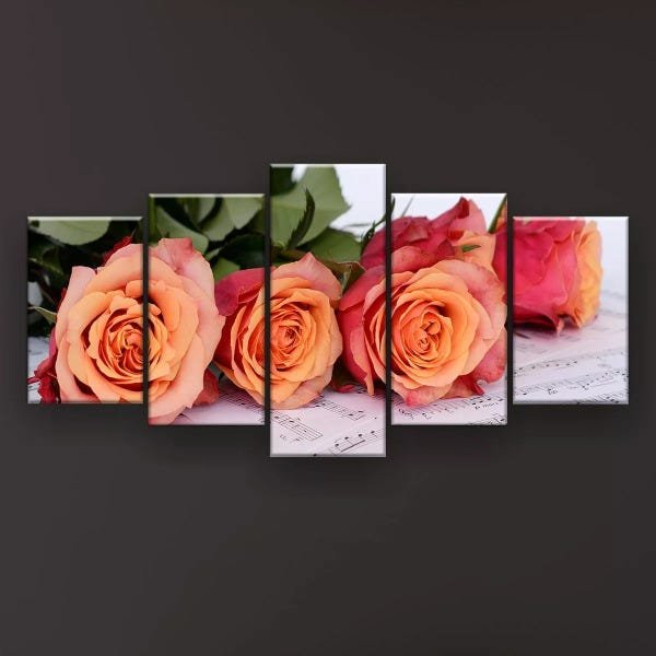 Quadro Decorativo Rosas Laranja Música 129x61 Sala Quarto - 1