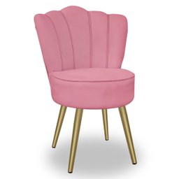 Cadeira para Studio Maquiagem Clinica Estética Veludo Rosa Pés Dourado Bz Home Decor - 4