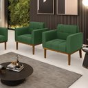 Ver imagem 2 de Kit 2 Poltronas Decorativas Karen Pés Fixo em Madeira Castanho Suede Verde G19 - Gran Belo