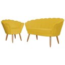 Ver imagem 1 de Kit Namoradeira + 1 Poltrona Decorativa Pétala Couro Amarelo Pés Madeira Ms Decor