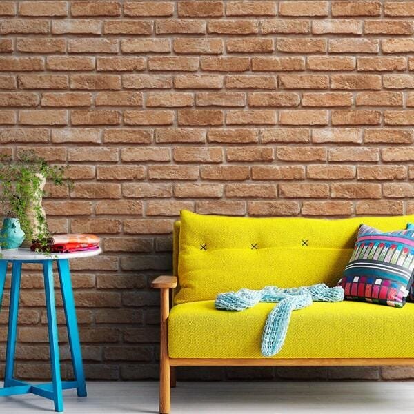 Papel de Parede Adesivo Tijolinho Laranja - 60x150 cm - Texturizado - 2