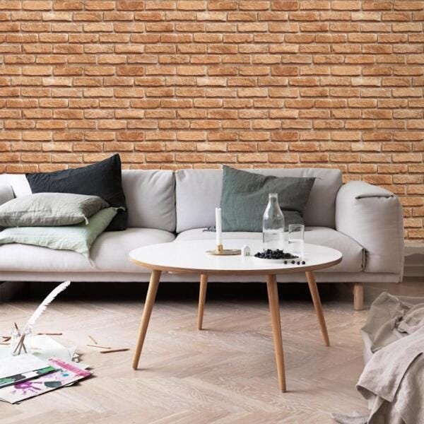 Papel de Parede Adesivo Tijolinho Laranja - 60x150 cm - Texturizado - 1