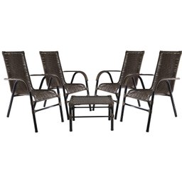 Conjunto 4 Cadeiras E Mesa de centro Bela, para área, edícula, fibra sintética - PANERO - ARGILA 05 - 1