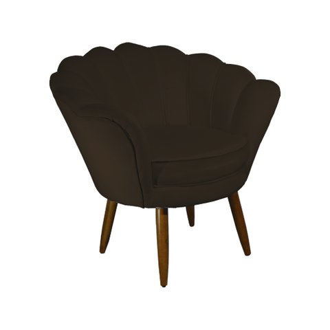 Poltrona Decorativa Pétala Couro Marrom Pés Madeira Mz Decor