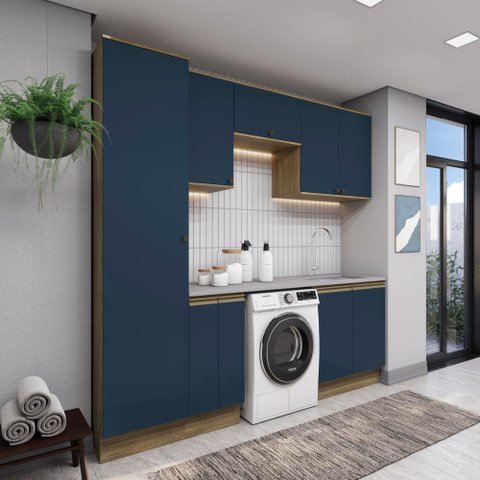 Lavanderia Modulada Kappesberg Celeste 7 Peças Nogueira/azul 230cm