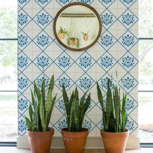 Adesivo de Azulejo Floral Azul - 45x250 cm - 1