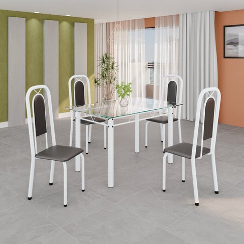 Conjunto de Mesa Tubular com 4 Cadeiras Lara Branco/Preto