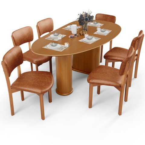 Mesa para Sala de Jantar Ourense com 06 Cadeiras Sala de Jantar Dara L02 Couríssimo Camel - Lyam Dec