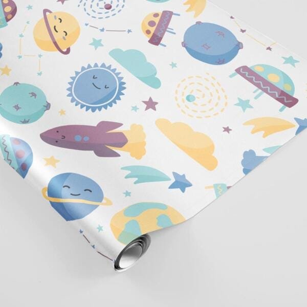 Papel de Parede Adesivo Infantil Cute Space Azul - 45x300 cm - 2