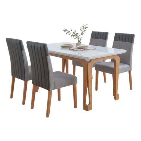 Conjunto Sala de Jantar Mesa 1,20m com Vidro Nadine 4 Cadeiras Montreal