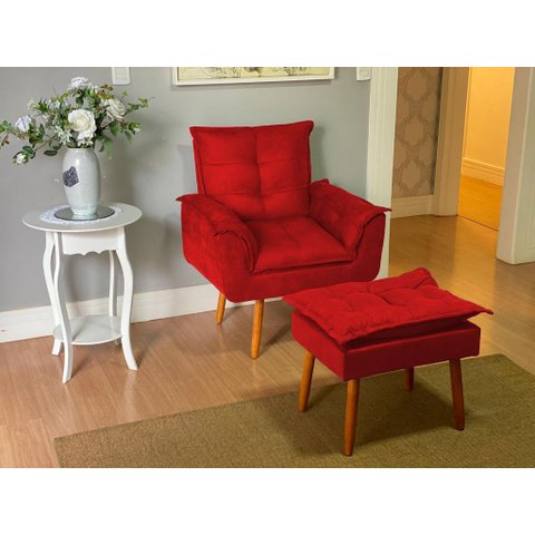 Kit 01 Poltrona Opala 1 Puff Opala Varias Cores Suede Bela-móveis:vermelho