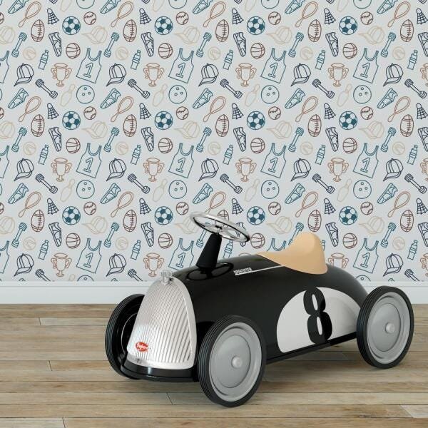 Papel de Parede Adesivo Infantil Esportes Azul - 45x300 cm - 1