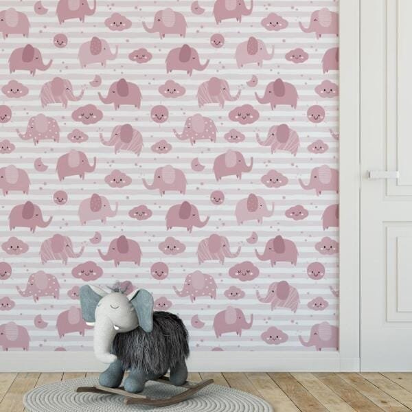Papel de Parede Adesivo Infantil Elefantinhos-Caqui- 45x250 cm - 9