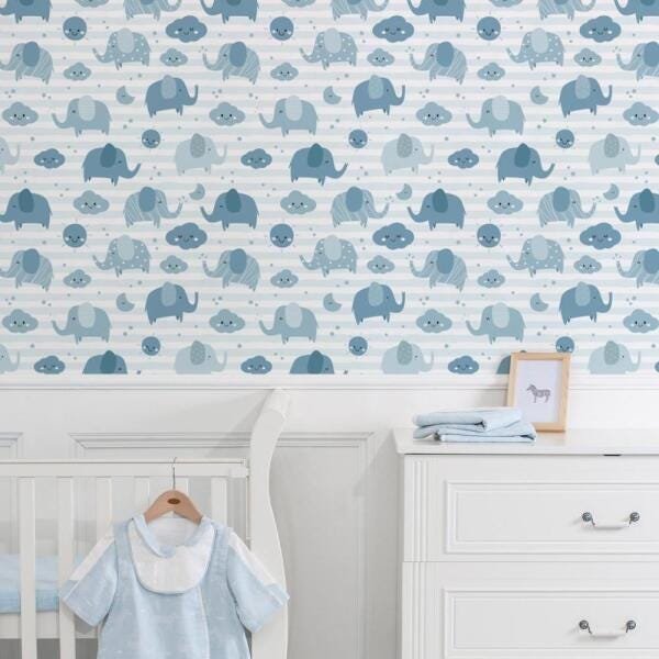 Papel de Parede Adesivo Infantil Elefantinhos-Caqui- 45x250 cm - 2