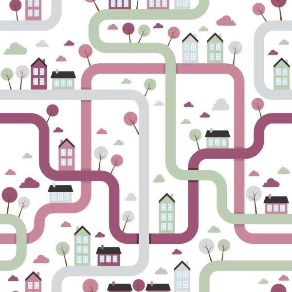 Papel de Parede Adesivo Infantil Cidadezinha Rosa - 45x300 cm - 3