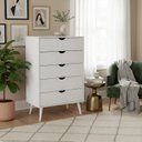 Ver imagem 2 de Cômoda 5 Gavetas com Pés Palito Astor Branco - Iaza Moveis