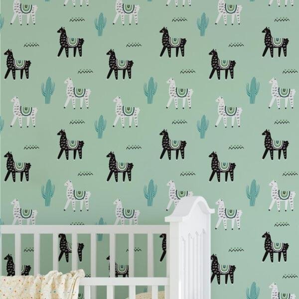 Papel de Parede Adesivo Infantil Lhamas - Amarelo - 45x250 cm - 5
