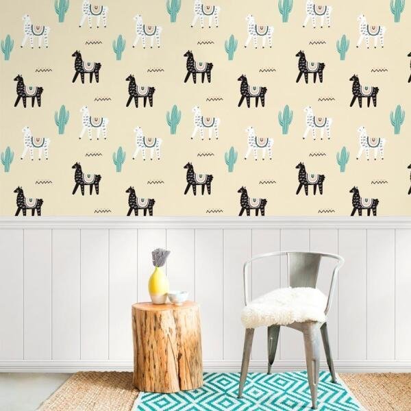 Papel de Parede Adesivo Infantil Lhamas - Amarelo - 45x250 cm - 6