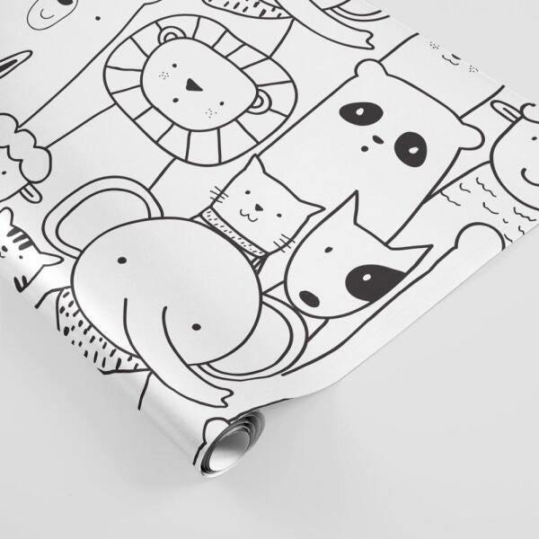 Papel de Parede Adesivo Infantil Animais para Colorir - 45x300cm - 2
