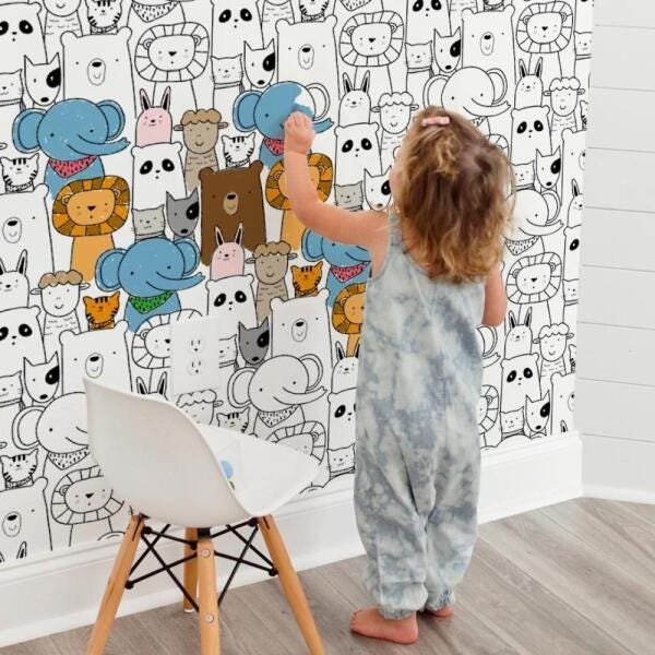 Papel de Parede Adesivo Infantil Animais para Colorir - 45x300cm - 1