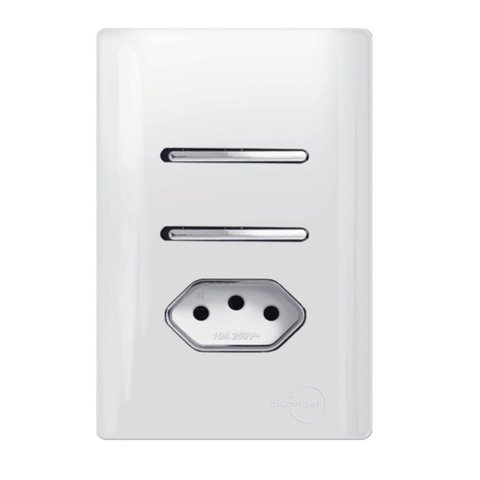 2 Interruptores Simples + Tomada Universal 2p+t 10a Cromado com Placa 4x2 Branco - Dc-120023 - Novar