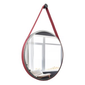 Espelho Redondo Craqueado Adnet 50cm + Suporte Gh Papel de Parede Vermelho