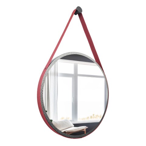 Espelho Redondo Craqueado Adnet 50cm + Suporte Gh Papel de Parede Vermelho