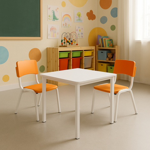 Mesa com 2 Cadeiras Infantis Laranja para Educação Infantil Ecomhome