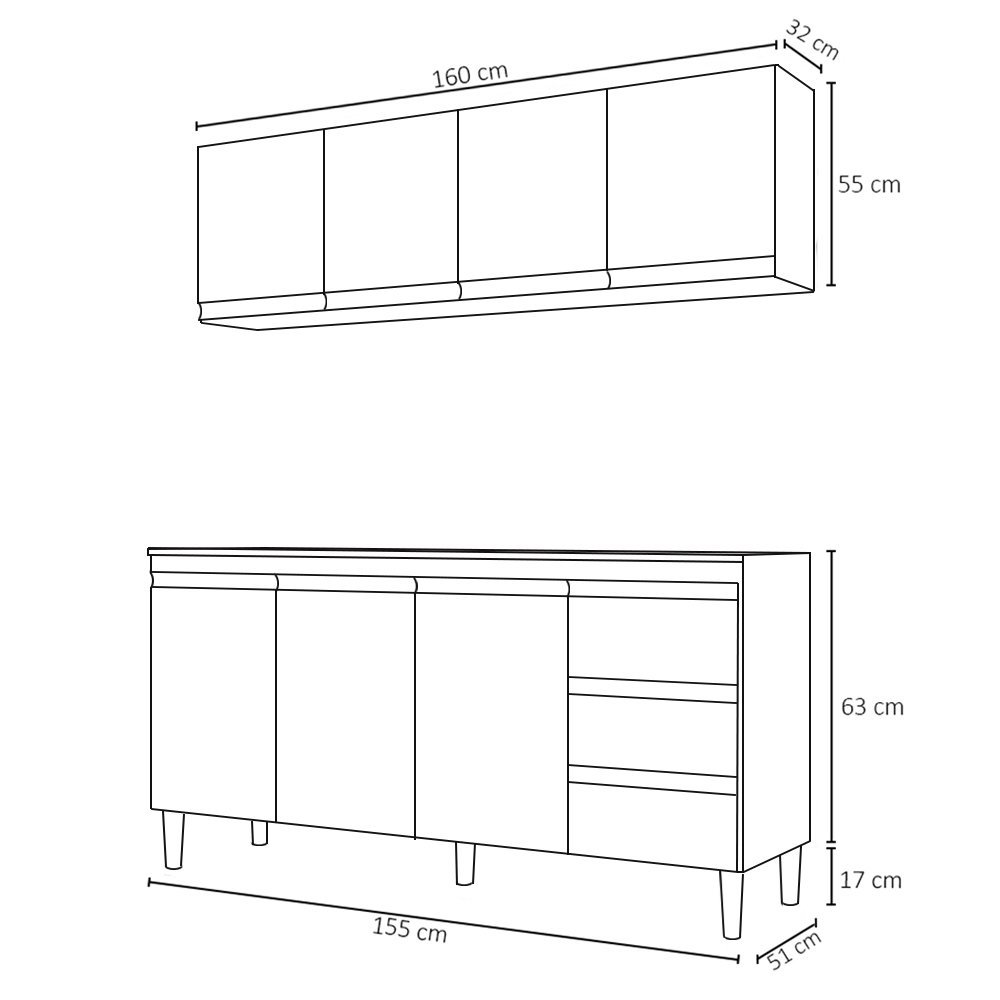 Jogo De Cozinha Modulada 5 Peças Clara 240 Cm Castanho/avelã - Ajl Móveis -  Marrom