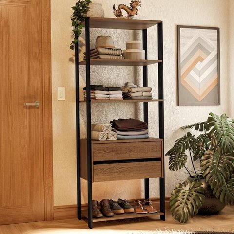 Guarda-roupa Closet Modulado Valencia 2 Gavetas 4 Prateleiras 70cm Rustic/preto Madesa Xa Rustic/