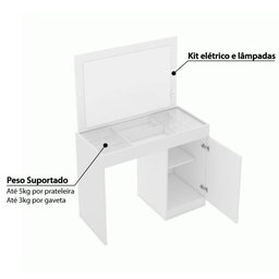 Penteadeira com 1 Porta e Tampo de Vidro - Branco - 4