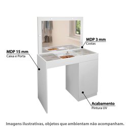 Penteadeira com 1 Porta e Tampo de Vidro - Branco - 2