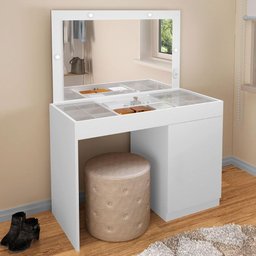 Penteadeira com 1 Porta e Tampo de Vidro - Branco - 1