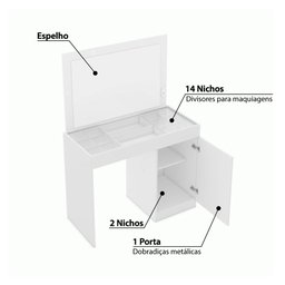 Penteadeira com 1 Porta e Tampo de Vidro - Branco - 3