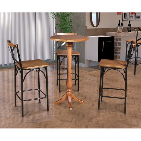Conjunto Bistrô Industrial Mesa Madeira com 3 Banquetas Alta Paris - Castanha