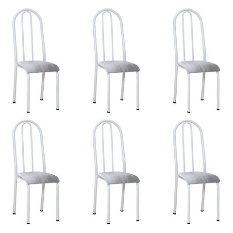 Kit 6 Cadeiras de Cozinha Flórida Estampado Prata Pés de Ferro Branco