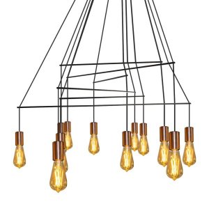 Pendente Trace Preto Bivolt Quality para 12 Lâmpadas E27 Qpd1355 St1550