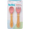Kit Talher de Silicone e Bambu Garfo Colher de Bebe Buba Rosa - 2