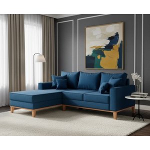 Sofá Beny com Chaise Esquerda, 3 Lugares, Estofado em Linho, Base em Madeira, 1,40x2,00m.