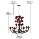 Ver imagem 2 de Lustre Grande de Flores Artesanais em Ferro Rustico para Festas e Eventos - Vermelho