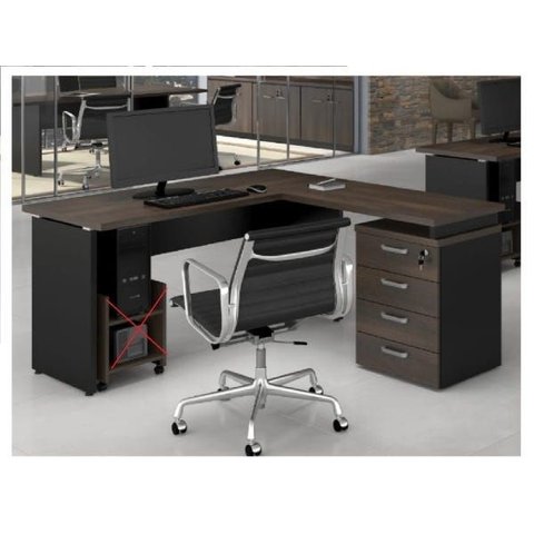 Mesa para Escritório Yaris L 1,20x1,50 Tpo 30mm Gaveteiro Pedestal 4 Gavetas Marsala/Preto