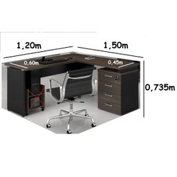 Mesa Gebb Work para Escritório Yaris L 1,20x1,50 Tpo 30mm Gaveteiro Pedestal 4 Gavetas Marsala/preto - 2