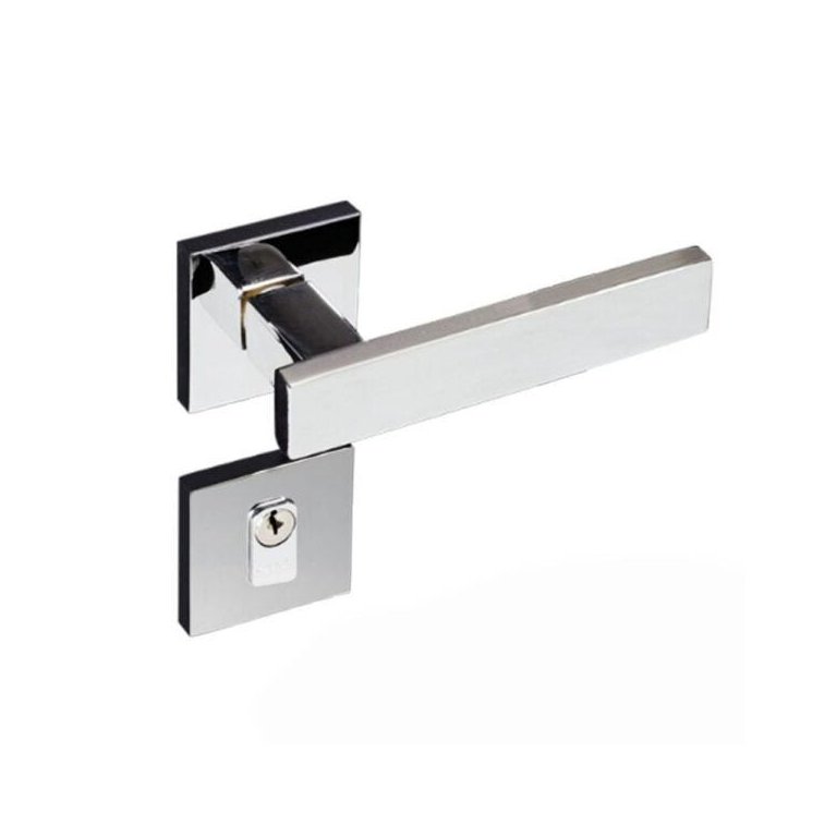 Fechadura Externa Pado Retro Roseta Quadrada Cromada 55mm