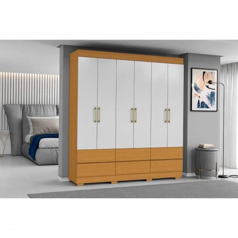Roupeiro Marrocos 6 Portas 6 Gavetas MDP Cinamomo Off White Aramóveis 187cm