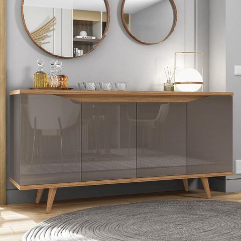 Buffet Aparador 160cm 4 Portas Pé Madeira Lady Cinza/cedro C14 - Mpozenato