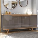 Ver imagem 1 de Buffet Aparador 160cm 4 Portas Pé Madeira Lady Cinza/cedro C14 - Mpozenato